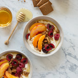 Simone Food Photography Background with yogurt, cookies, fruit and honey