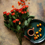 Bella Food Photography Background with flowers, kumquats and cup of coffee