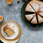 Cal Food Photography Background with bowl of coffee cake and chocolate almonds