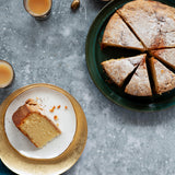 Cal Food Photography Background with bowl of coffee cake and chocolate almonds