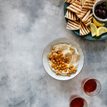 Clay Food Photography Background with hummus and pita