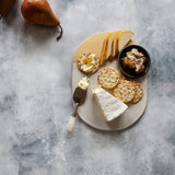 Clay Food Photography Background with cheese, crackers and pears