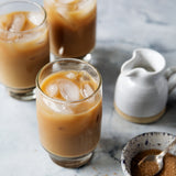 Marble photography surface with iced coffee