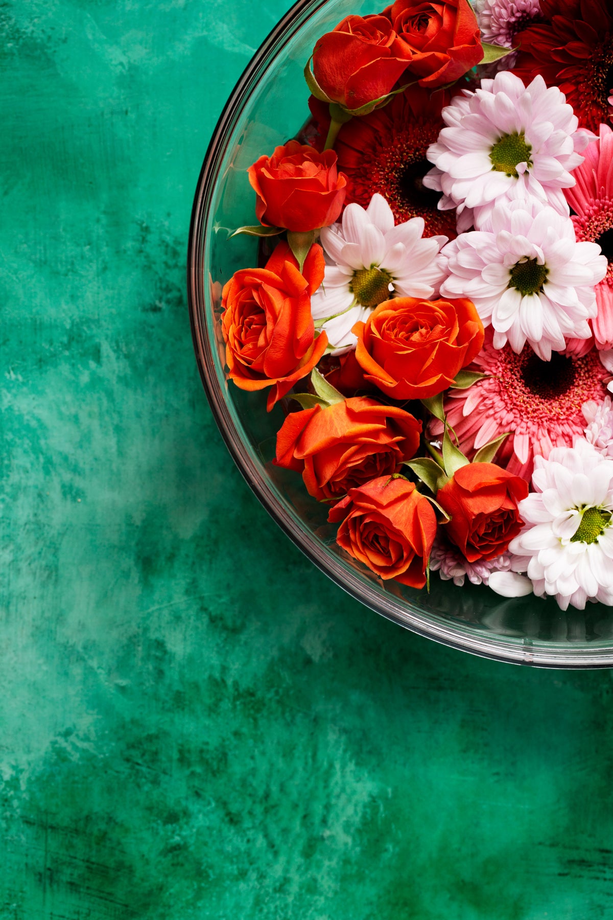 Fern Food Photography Background with bowl of flowers