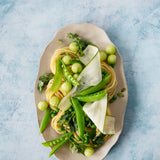 Fiona Food Photography Background with platter of pasta and green vegetables