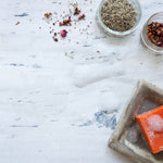 Ione Product Photography Background with soap and dried flowers
