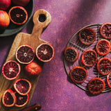 Iris Food Photography Background with candied oranges