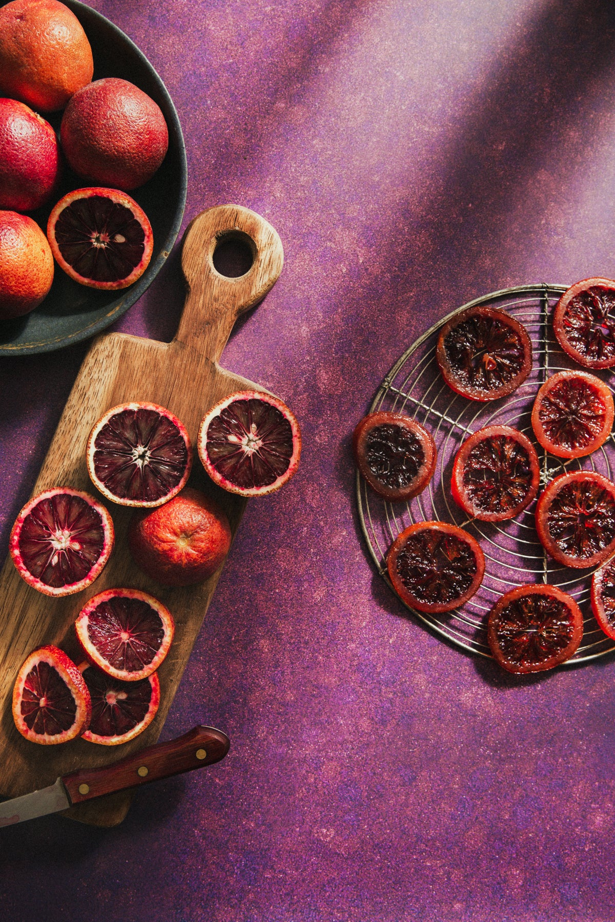 Iris Food Photography Background with candied oranges