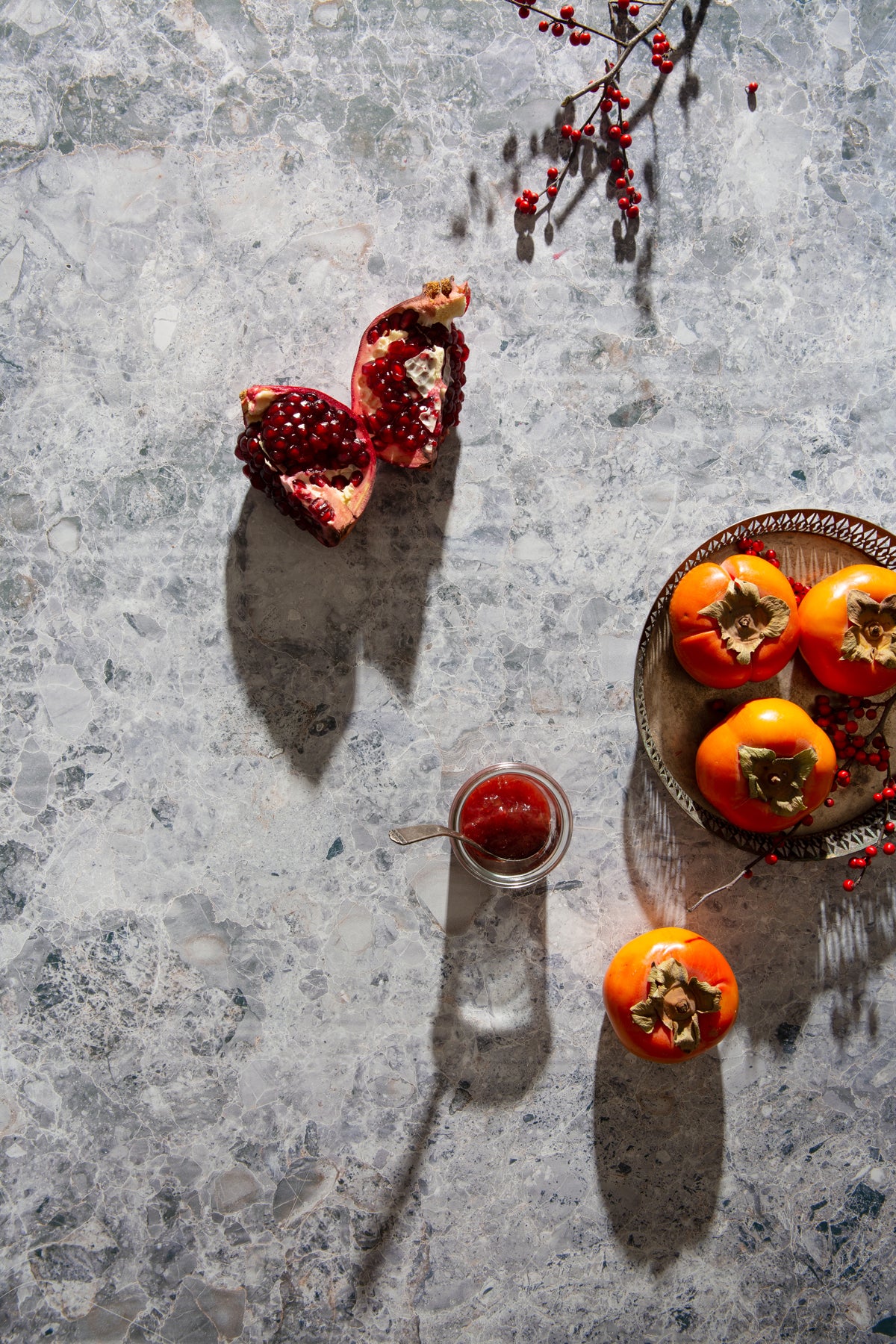 Jax Food Photography Background with persimmons and pomegranate