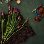 Luca Food & Product Green Photography Background with tulips and pear slices