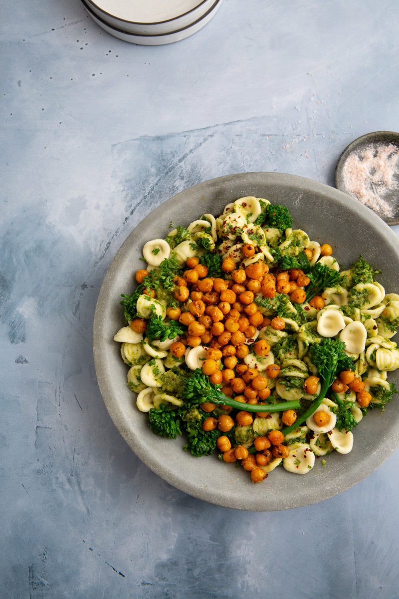 Maya Food Photography Background with bowl of pasta and chickpeas
