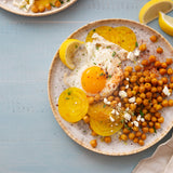Pearl Food Photography Background with eggs, beets and chickpeas