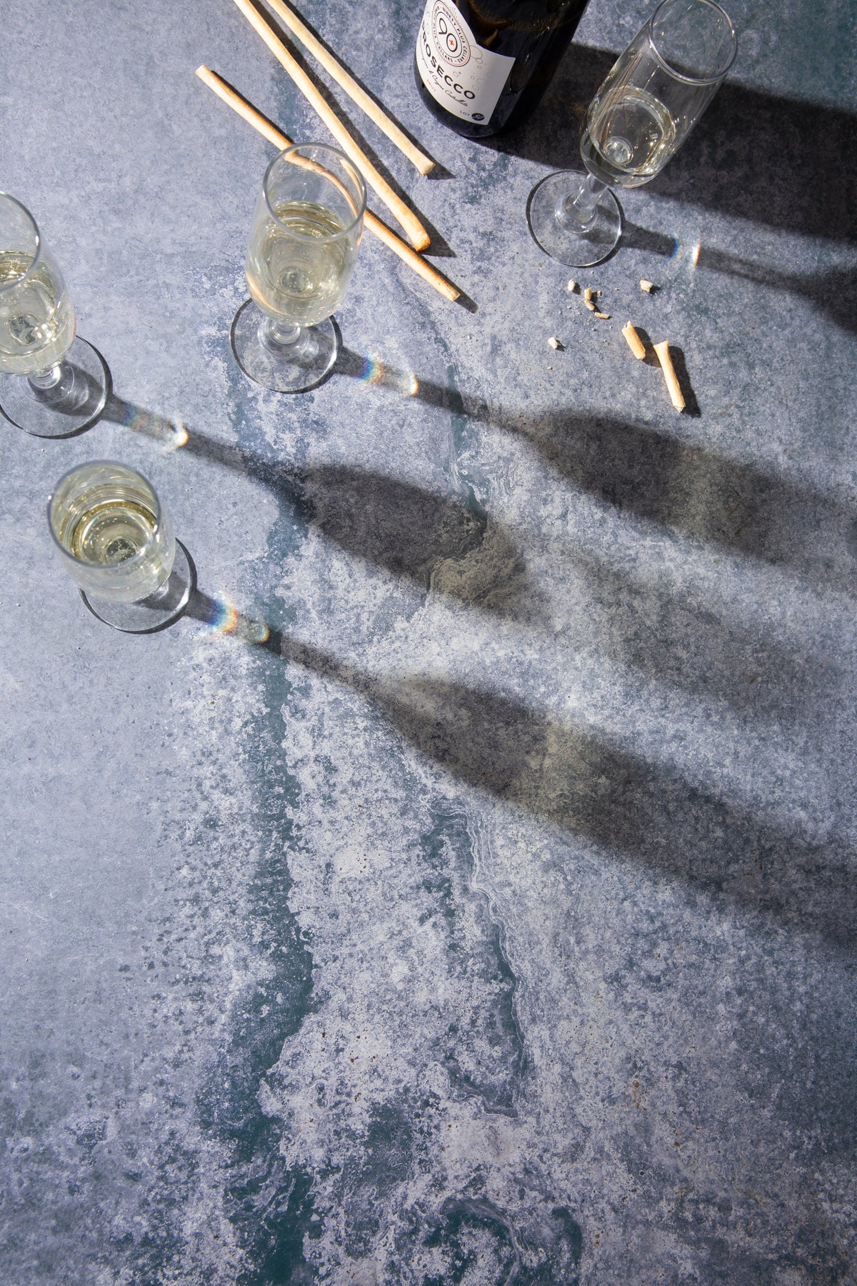 River Food Photography Background with champagne