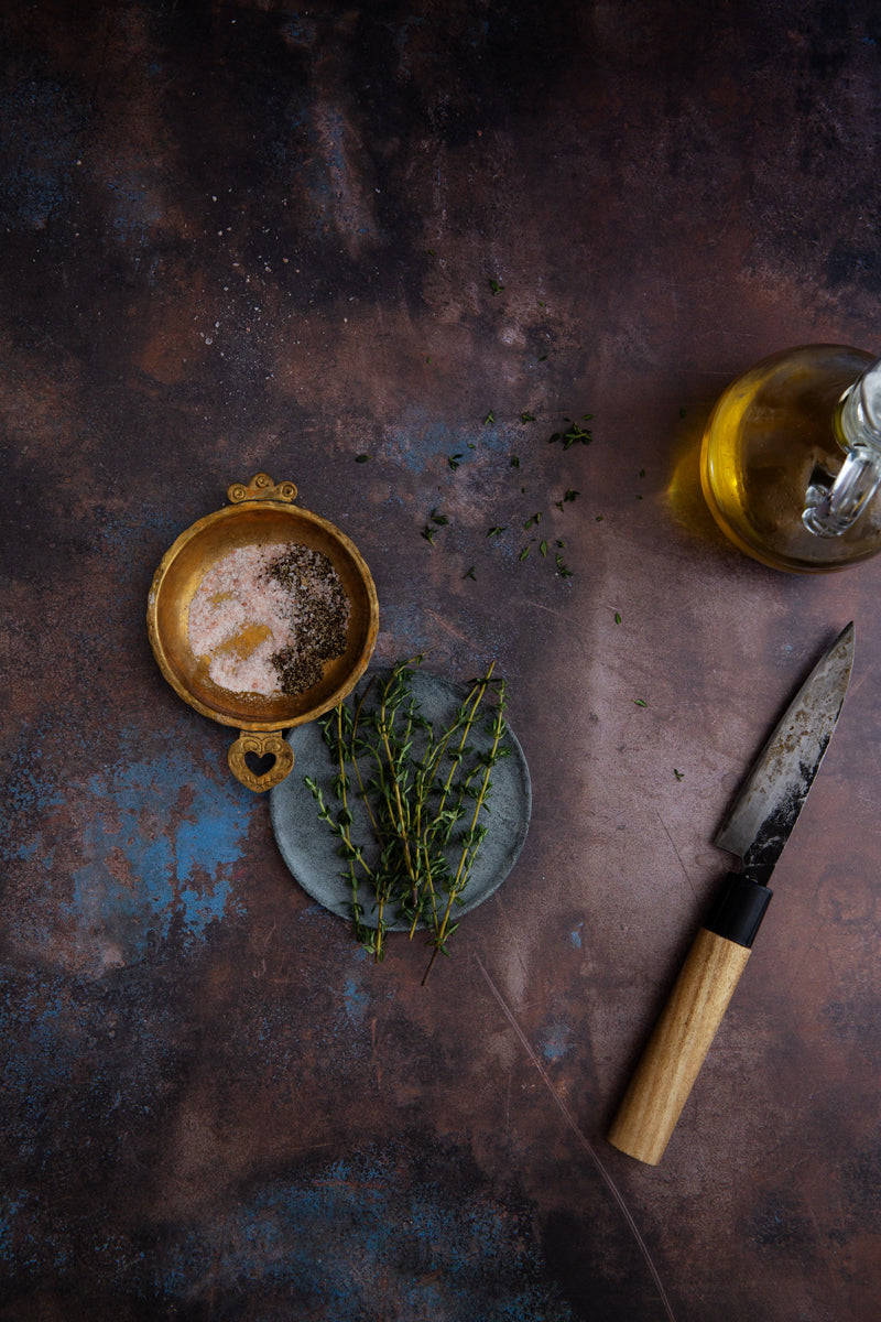 Zealand Food Photography Background with herbs and salt