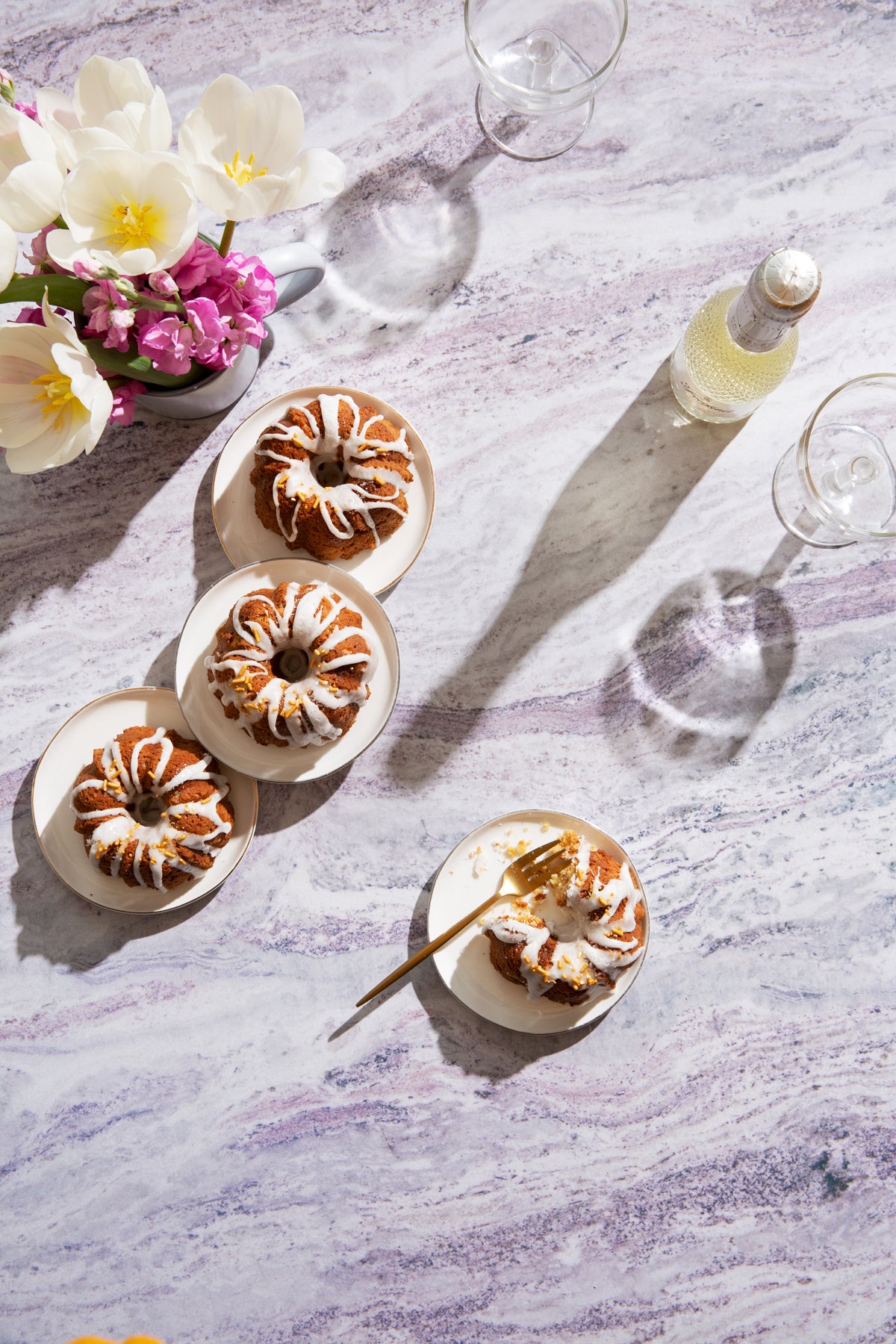 Ida Food Photography Background with small cakes and vase of flowers
