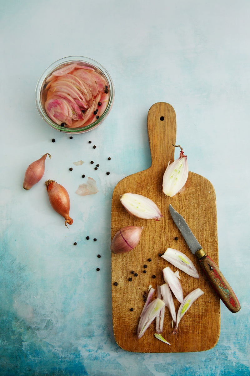 Neko Food Photography Background with shallots on a cutting board