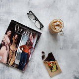 Otis Food Photography Background with iced coffee, chocolate and magazine