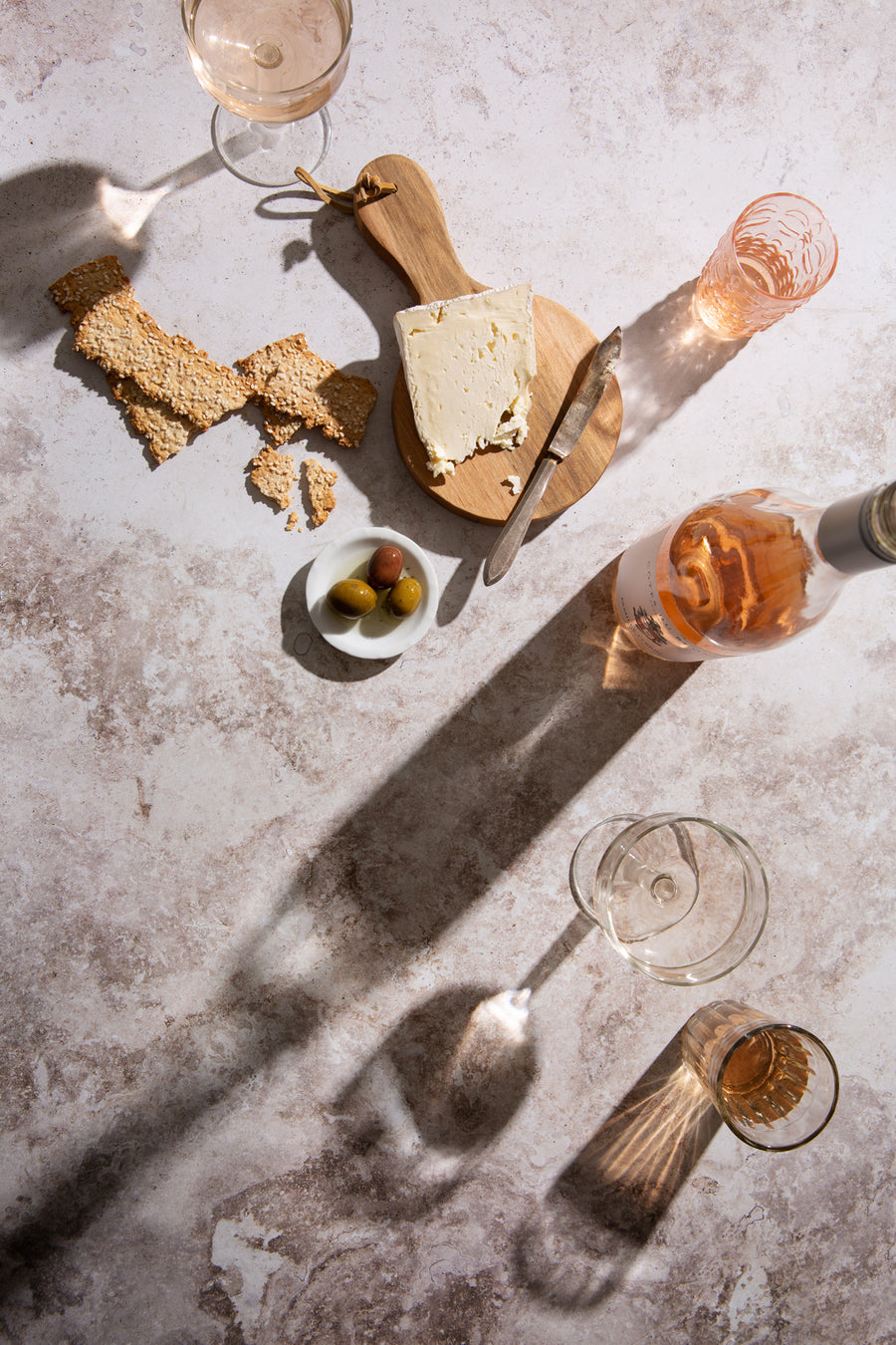 Phoenix Food Photography Background with cheese, crackers and wine