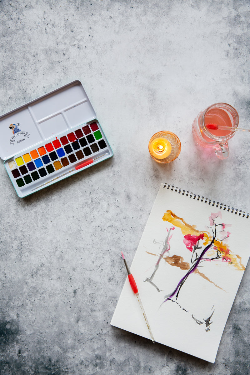 Zeek Food & Product Photography Background with watercolors and sketchpad