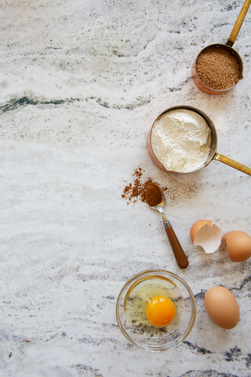 Zelda Food Photography Background with flour, sugar and eggs
